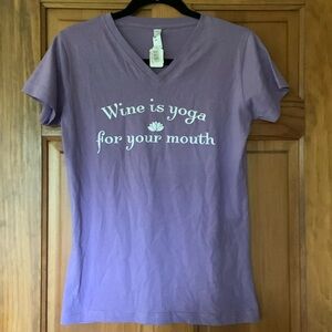 Graphic tee Wine is Yoga for your mouth purple shirt small New with tag